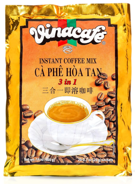 Vinacafe Instant Coffee Packets 3 in 1 Authentic Vietnamese Taste, Balanced Medium Roast Sachets (Pack of 12) 20 Sachets Per Bag