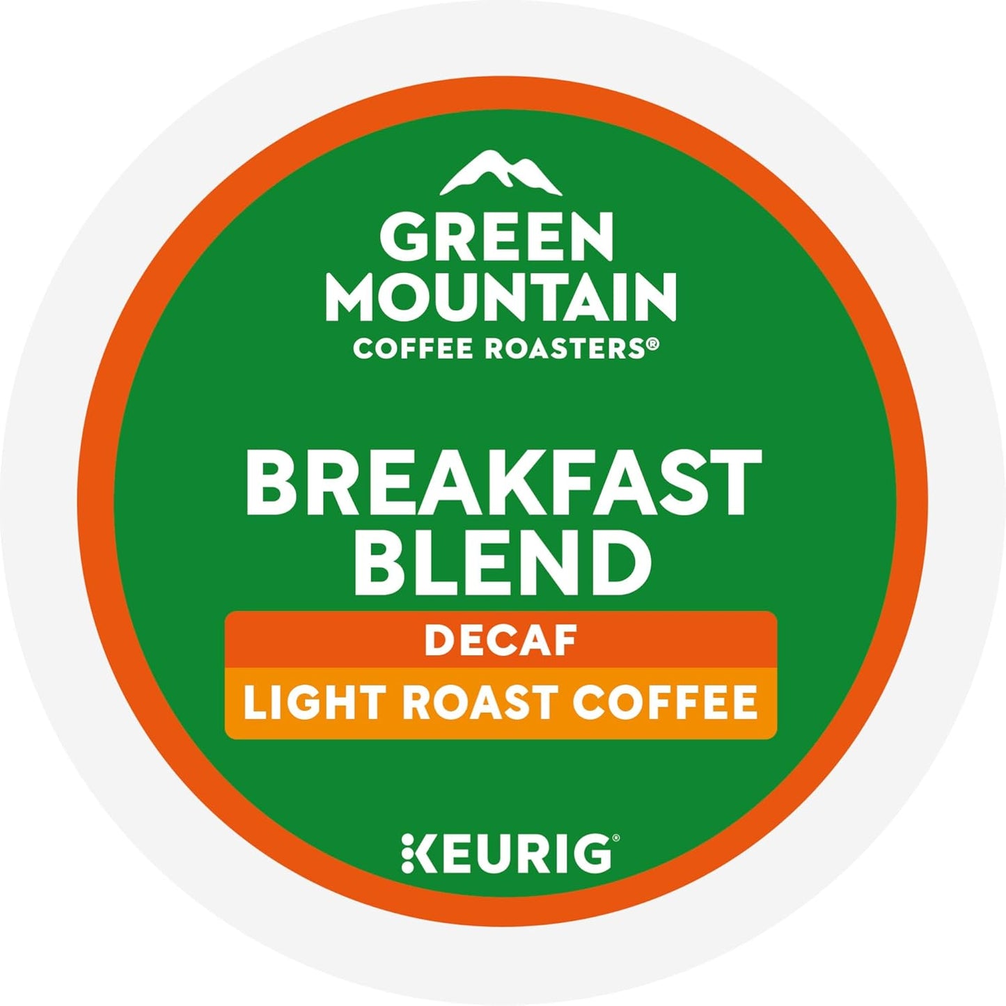 Green Mountain Coffee Roasters Breakfast Blend Decaf, Single-Serve Keurig K-Cup Pods, Light Roast Coffee, 72 Count