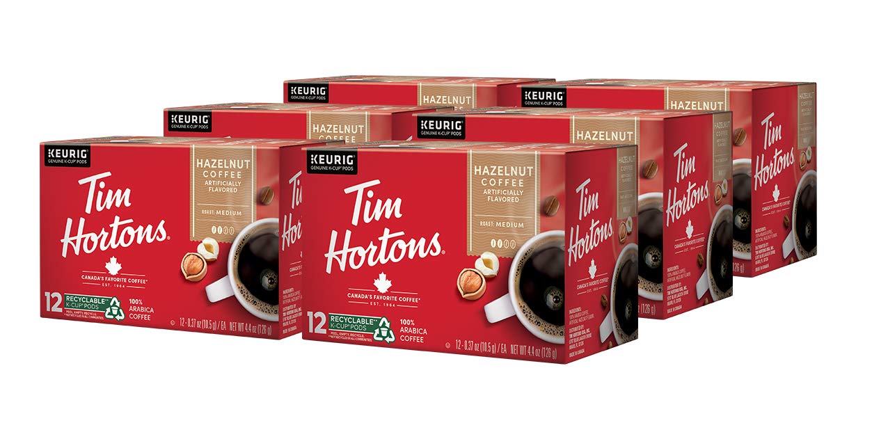 Tim Hortons Hazelnut Flavored, Medium Roast Coffee, Single-Serve K-Cup Pods Compatible with Keurig Brewers, 72ct K-Cups