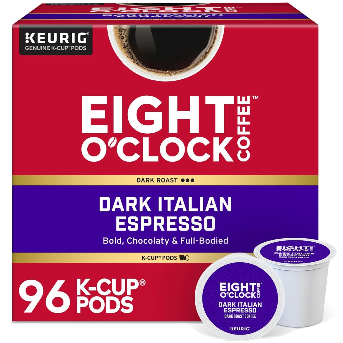 Eight O'Clock Coffee Dark Italian Roast Medium Roast Coffee Pods, 96 Count