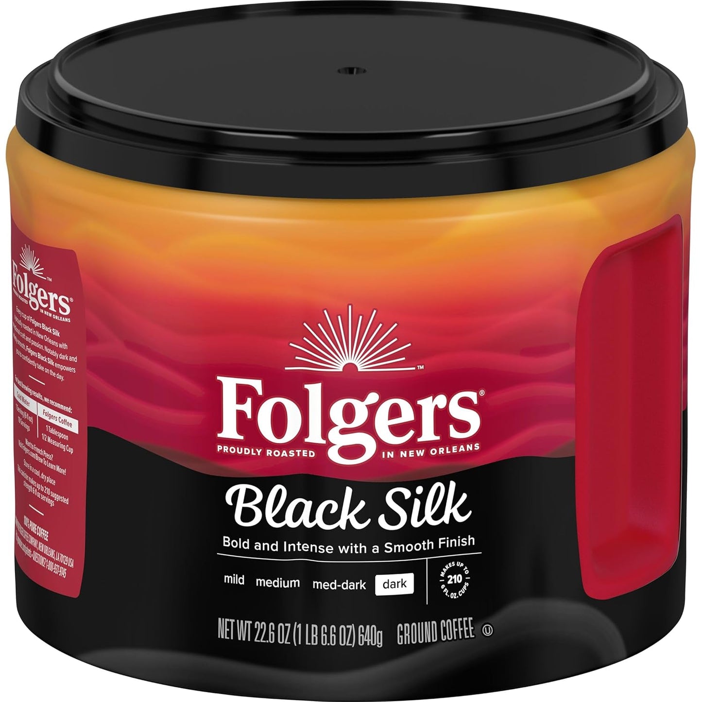 Folgers Black Silk Dark Roast Ground Coffee, 22.6 Ounce Canister