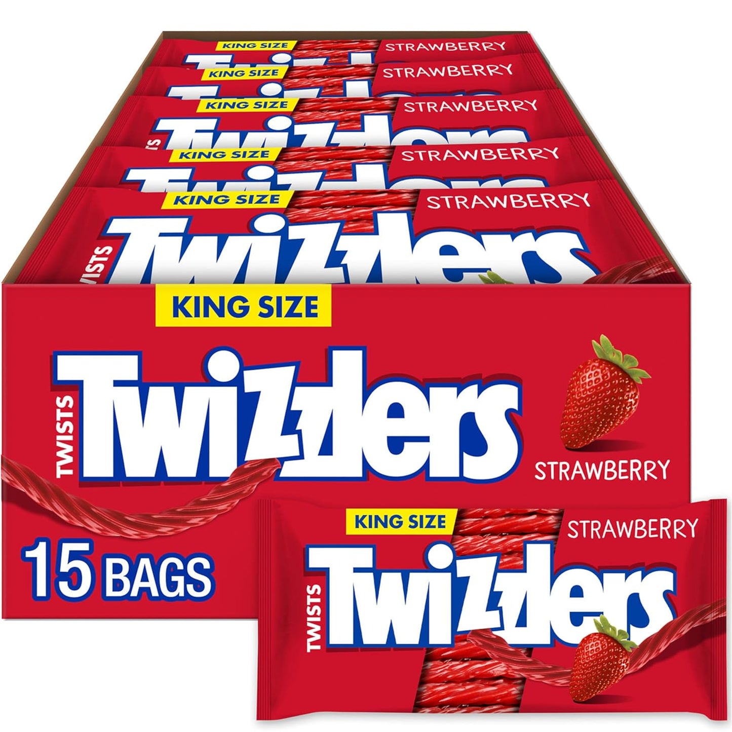 TWIZZLERS Twists Strawberry Flavored King Size, Chewy Candy Packs, 5 oz (15 Count)