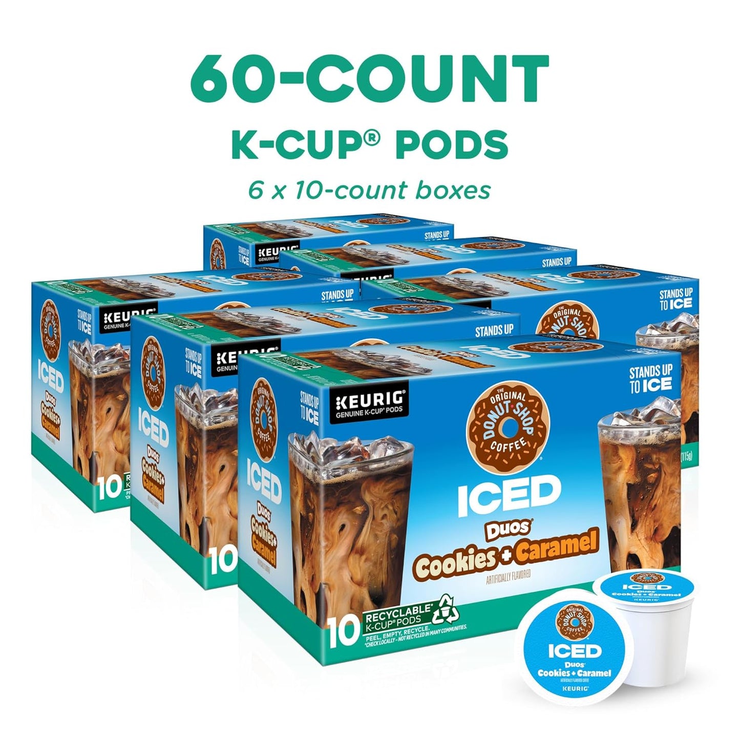 The Original Donut Shop ICED Duos Cookies + Caramel Coffee, Keurig Single Serve K-Cup Pods, 60 Count (6 Packs of 10)