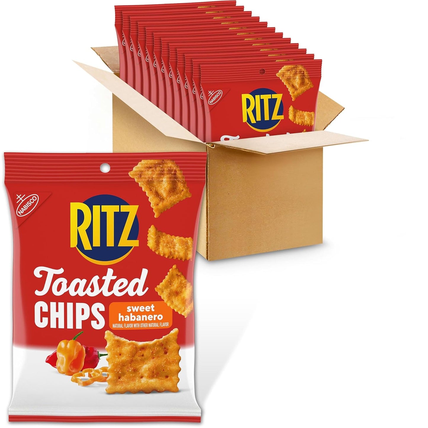 RITZ Toasted Chips Sweet Habanero Crackers, Bulk Individual Snacks, 12 Snack Packs 2.5oz