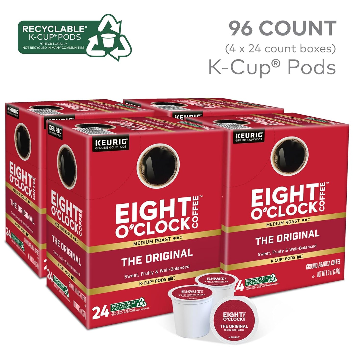 Eight O'Clock Coffee The Original, Single-Serve Keurig K-Cup Pods, Medium Roast Coffee Pods, 96 Count