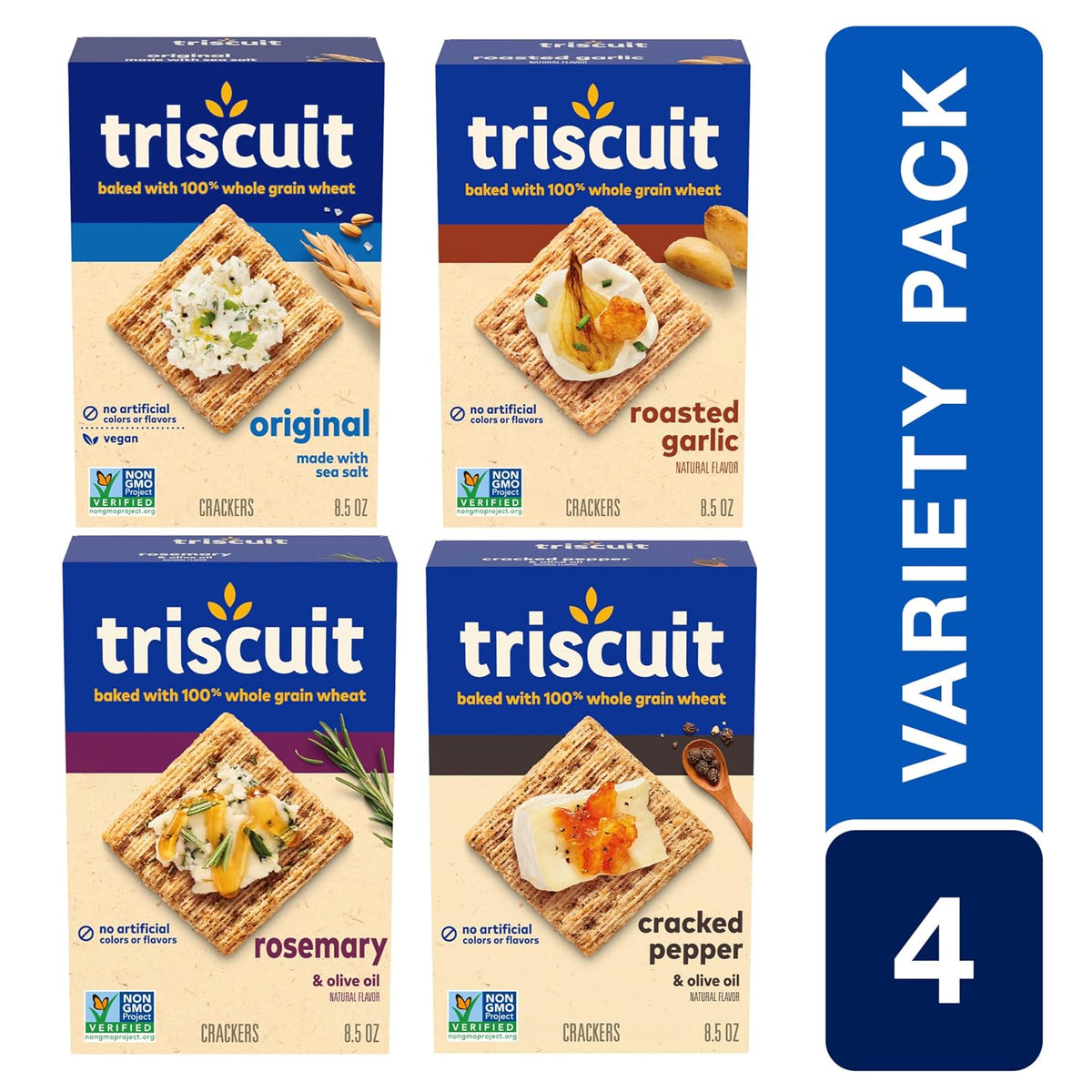 Triscuit Whole Grain Wheat Crackers 4 Flavor Variety Pack, 4 Boxes