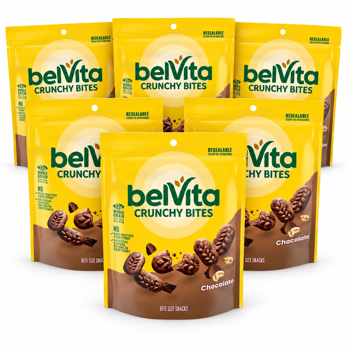 belVita Bite Size Snacks, Chocolate Crunchy Bites, 5 oz 6pk