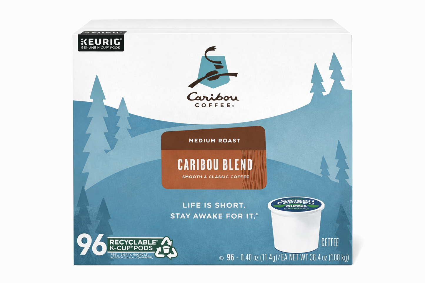 Caribou Coffee, Caribou Blend Medium Roast K-Cup Coffee Pods, 96ct 3 packs of 32