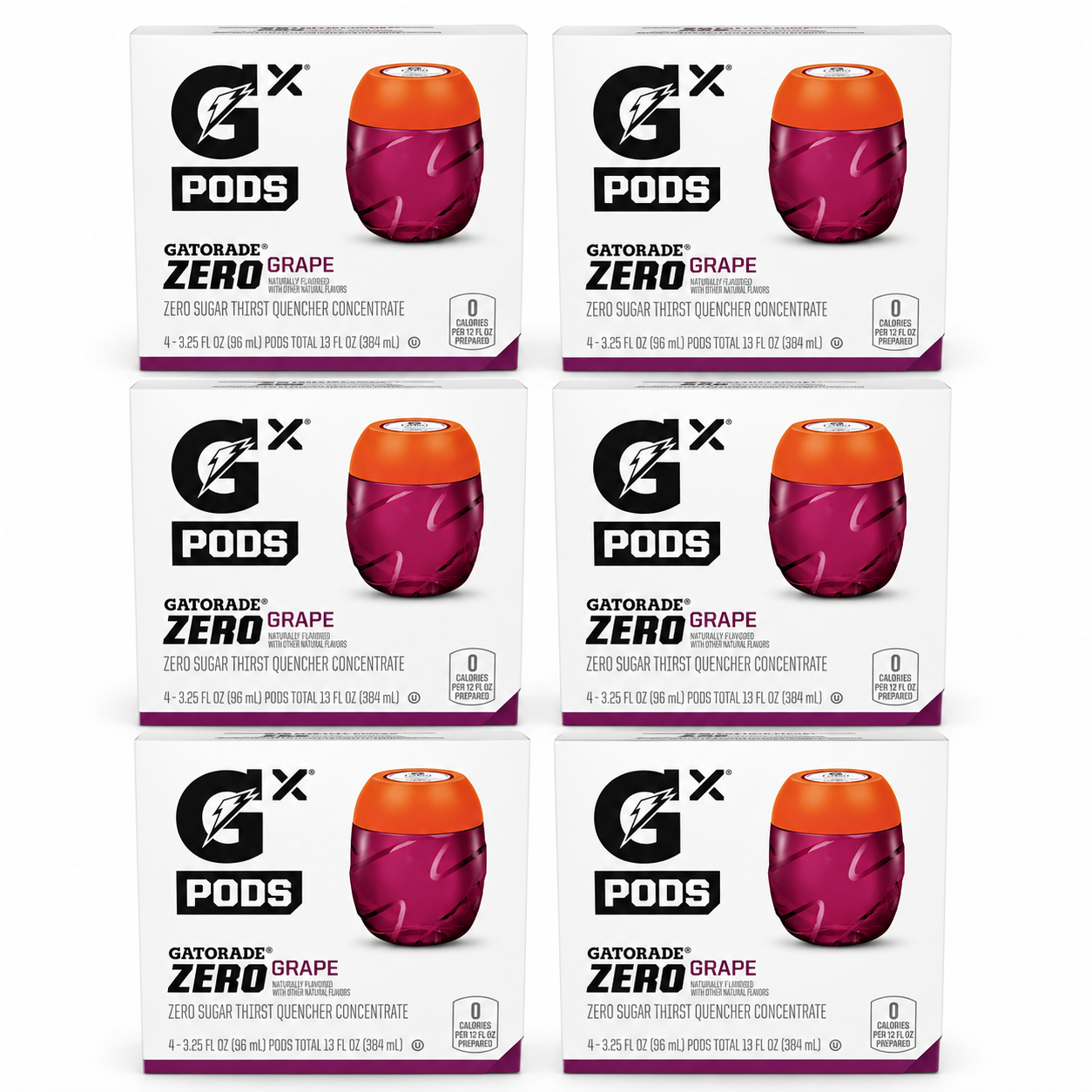 Gatorade Gx Pods Zero Sugar Grape Thirst Quencher Concentrate, 4 Pods Per Box (6 Pack) 24pods