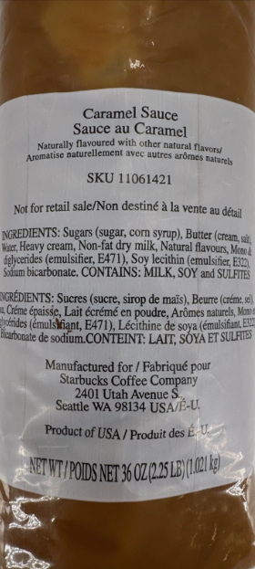 Starbucks Caramel Drizzle Sauce 36 oz Tube Pouch