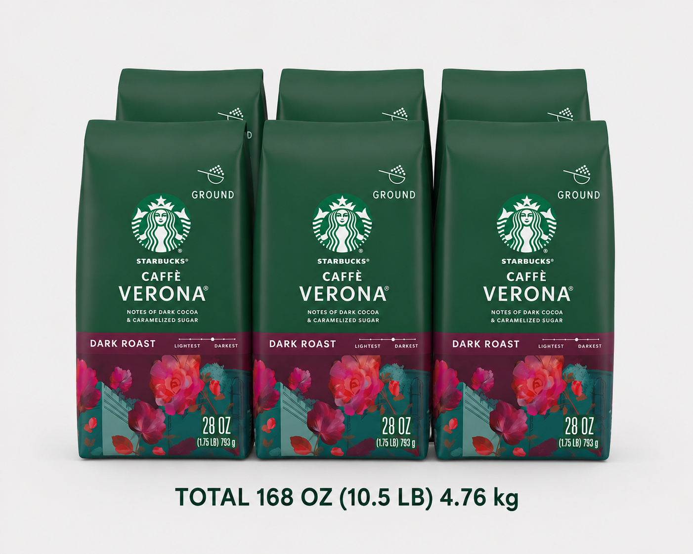 Starbucks Caffe Verona Dark Roast Ground Coffee 28 oz (6 pack)