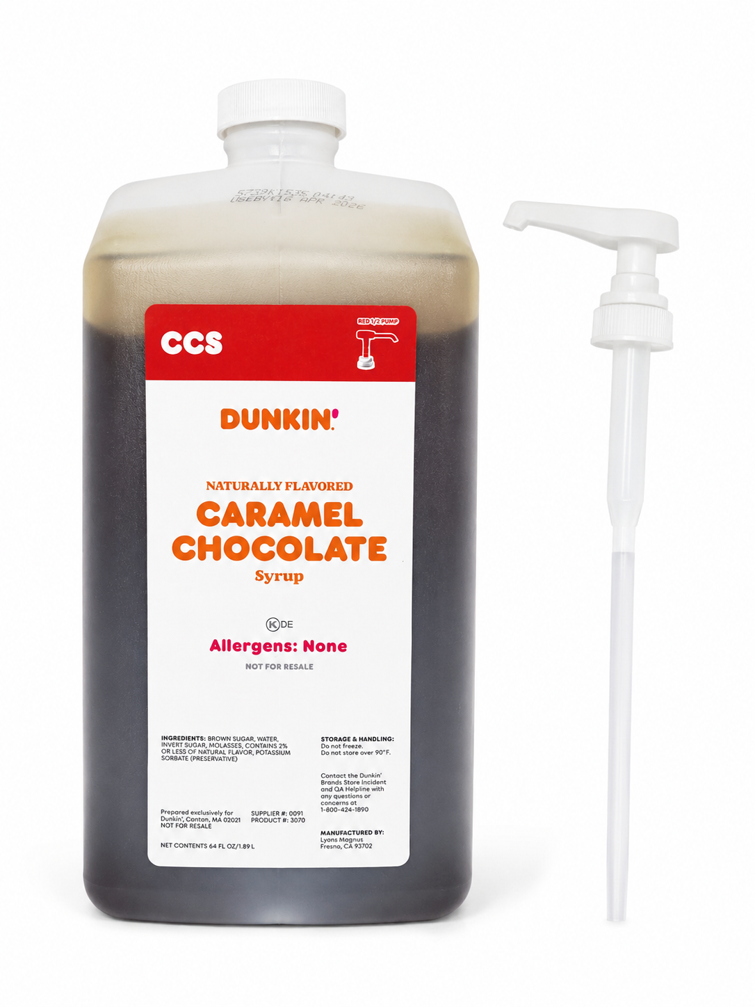 Dunkin' Donuts Caramel Chocolate Swirl Syrup 64 oz with pump