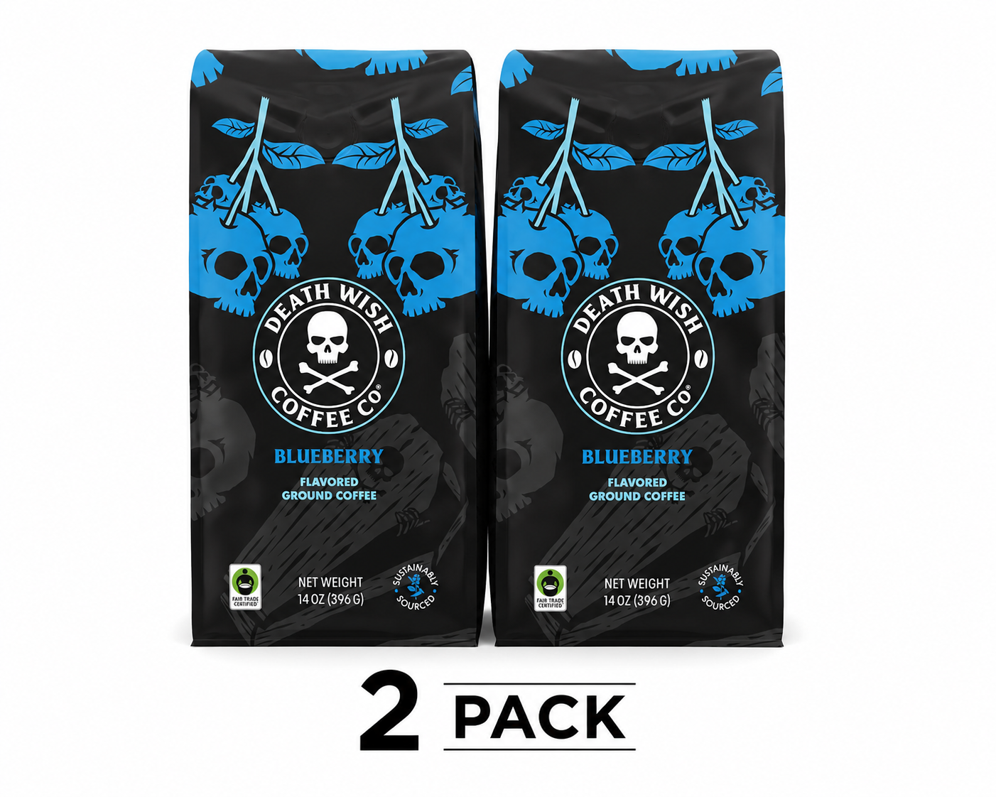 Death Wish Coffee, Fair Trade, Ground Blueberry Coffee, 14 oz (2 pack)