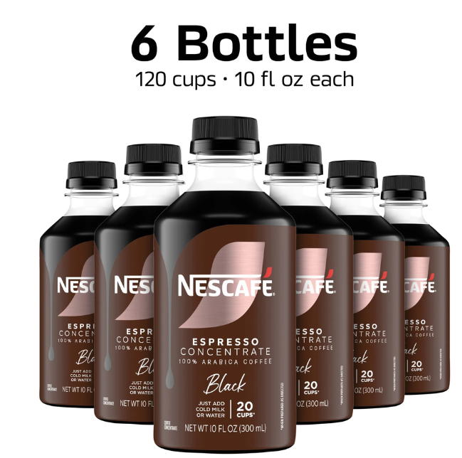 (6 pack) NESCAFÉ Espresso Concentrate Black, Instant Espresso Coffee Concentrate, 10 fl oz