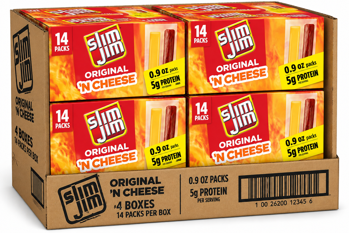 Slim Jim Smoked Jerky Meat Snack Sticks & Cheese, Original, 0.9 oz., 10-ct