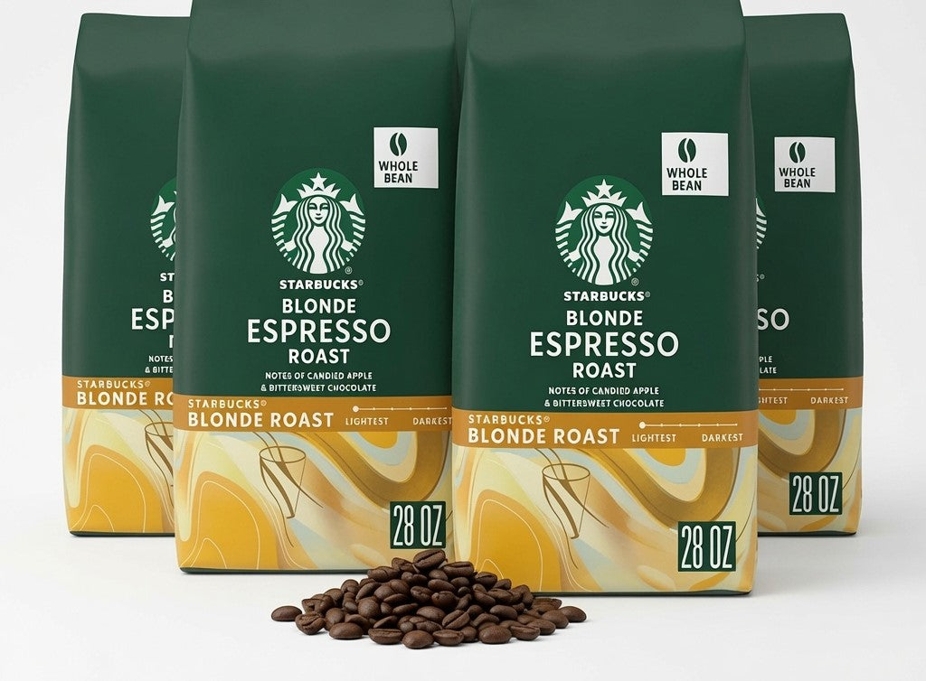 Starbucks Whole Coffee Beans, Starbucks Blonde Espresso Roast Coffee, 28 oz 4pk