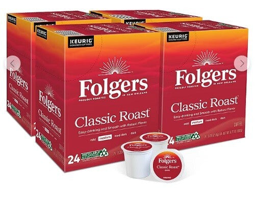 Folgers Classic Roast Medium Roast Coffee, 96 Keurig K-Cup Pods