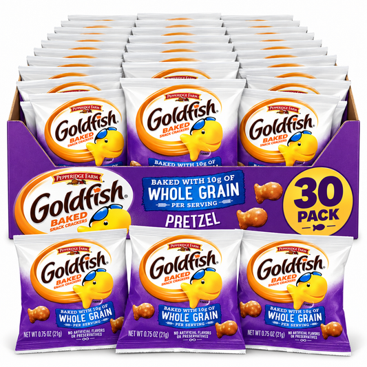 Goldfish Whole Grain Pretzel Crackers, School Snack Packs, 30 Pouches per Box
