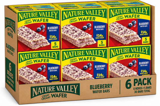 Nature Valley Blueberry Crispy Creamy Wafer Bar, Whole Grain, 5 ct, 6.5 oz 6 pack