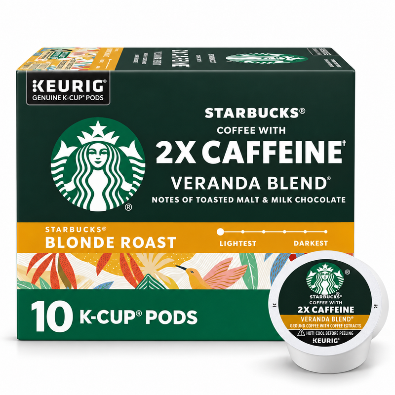 Starbucks Veranda Blend 2X Caffeine Blonde Roast K-Cup Pods, 10 Count