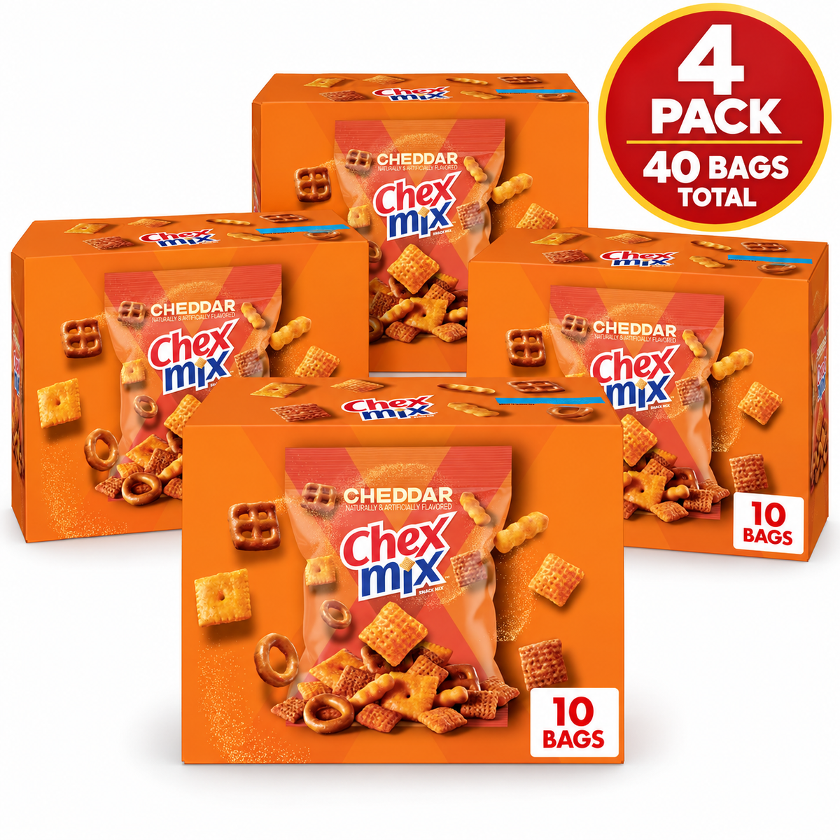 Chex Mix Cheddar Snack Mix, Multipack, 40 Single Serve Bags, 17.5 oz