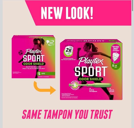 Playtex Sport Odor Shield Tampons Super Absorbency, Unscented - 32ct | Super Tampons for Women, Feminine Care