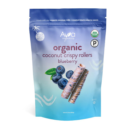 Ava Organics Coconut Crispy Rollers, Blueberry, Gluten Free, Non GMO, 2.8 Ounces (Pack of 8)