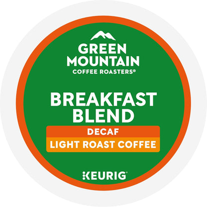 Green Mountain Coffee Roasters Breakfast Blend Decaf, Single-Serve Keurig K-Cup Pods, Light Roast Coffee, 72 Count