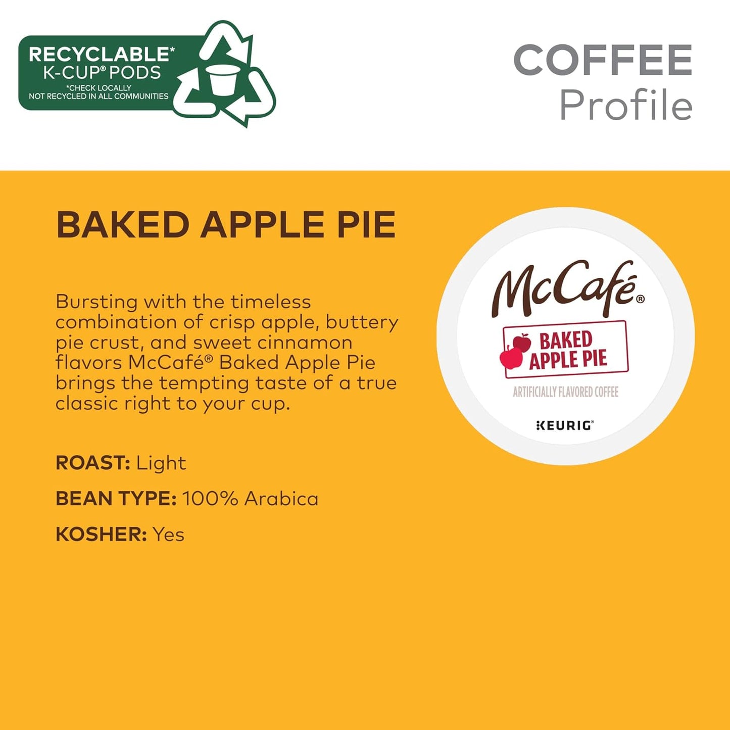 McCafe Baked Apple Pie Coffee, Keurig Single Serve K-Cup Pods, 72 Count (6 boxes of 12 pods))