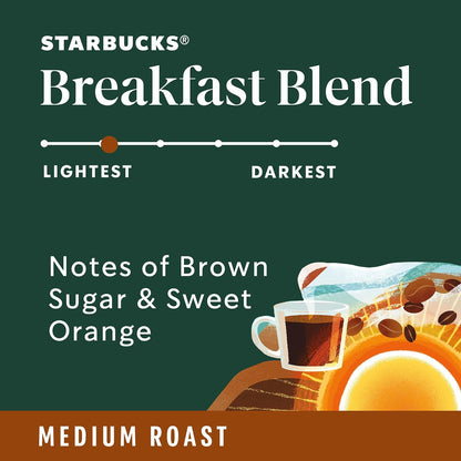 Starbucks Ground Coffee, Medium Roast Hot or Iced Coffee, Breakfast Blend, Six 12 oz Bags