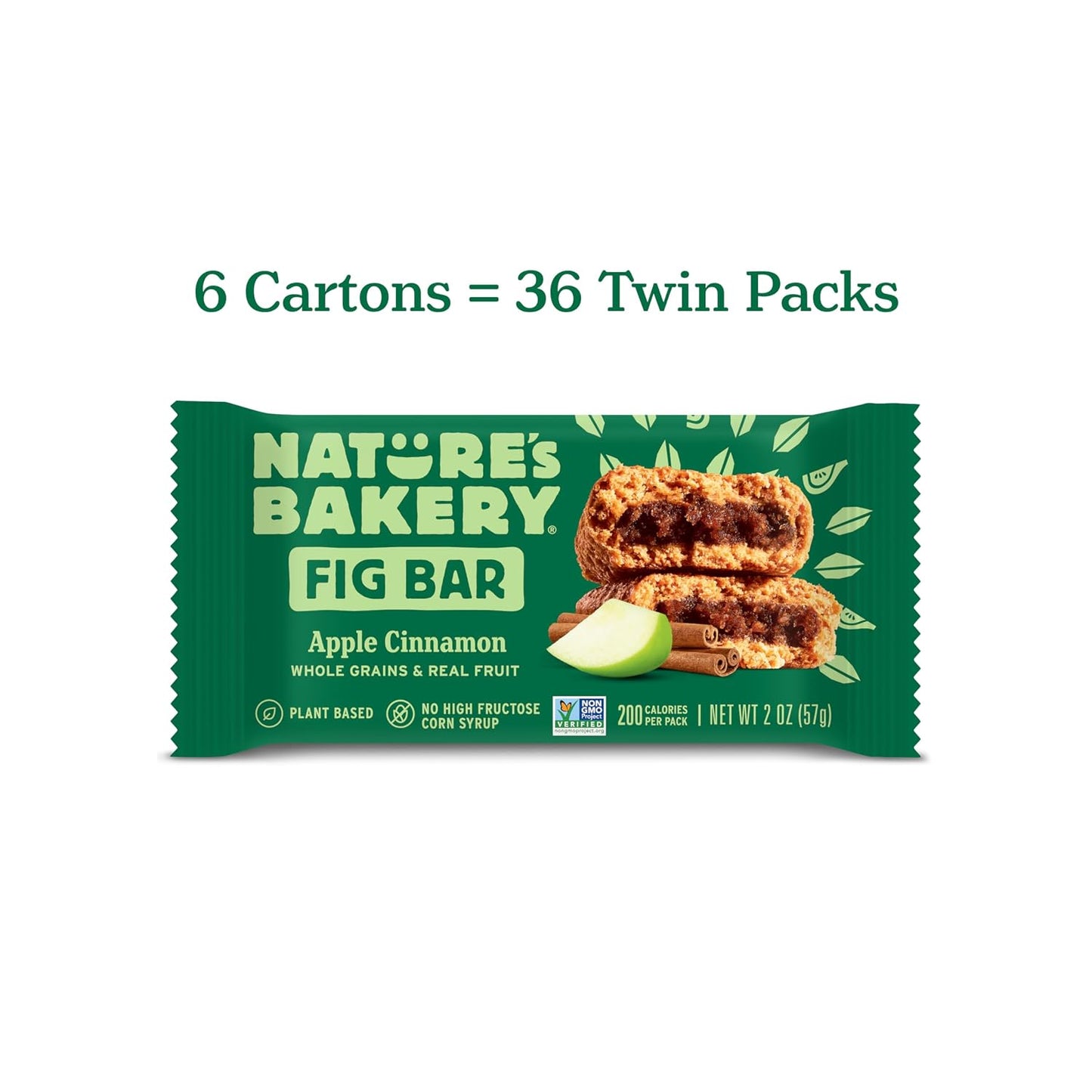 Nature’s Bakery Whole Wheat Fig Bars, Apple Cinnamon, Real Fruit, Vegan, Non-GMO, Snack bar, 6 Count (Pack of 6)