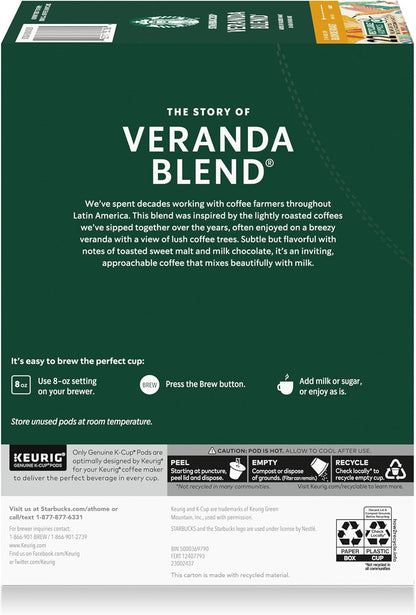 Starbucks K-Cup Coffee Pods, Starbucks Blonde Roast Hot or Iced Coffee, Veranda Blend, 4pack 88 Keurig Pods