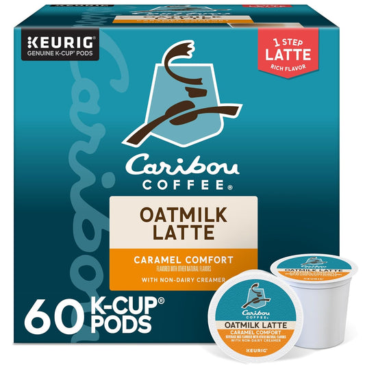 Caribou Coffee Caramel Comfort Oatmilk Latte, One Step Latte Single Serve Keurig K-Cup Pods, 60 Count (6 Packs of 10)
