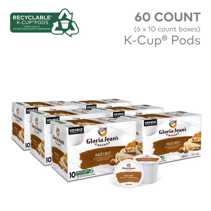 Gloria Jean's Hazelnut Keurig Single-Serve K-Cup Pods, Medium Roast Coffee, 60 Count (6 Packs of 10)