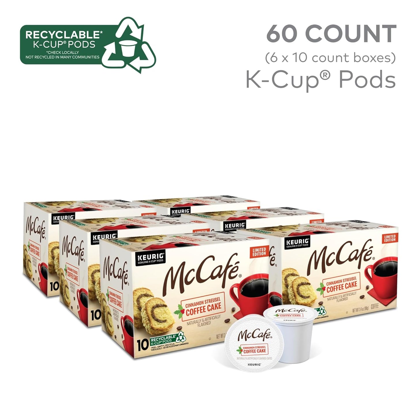 McCafe Cinnamon Streusel Coffee Cake Coffee, Keurig Single Serve K-Cup Pods, 60 Count