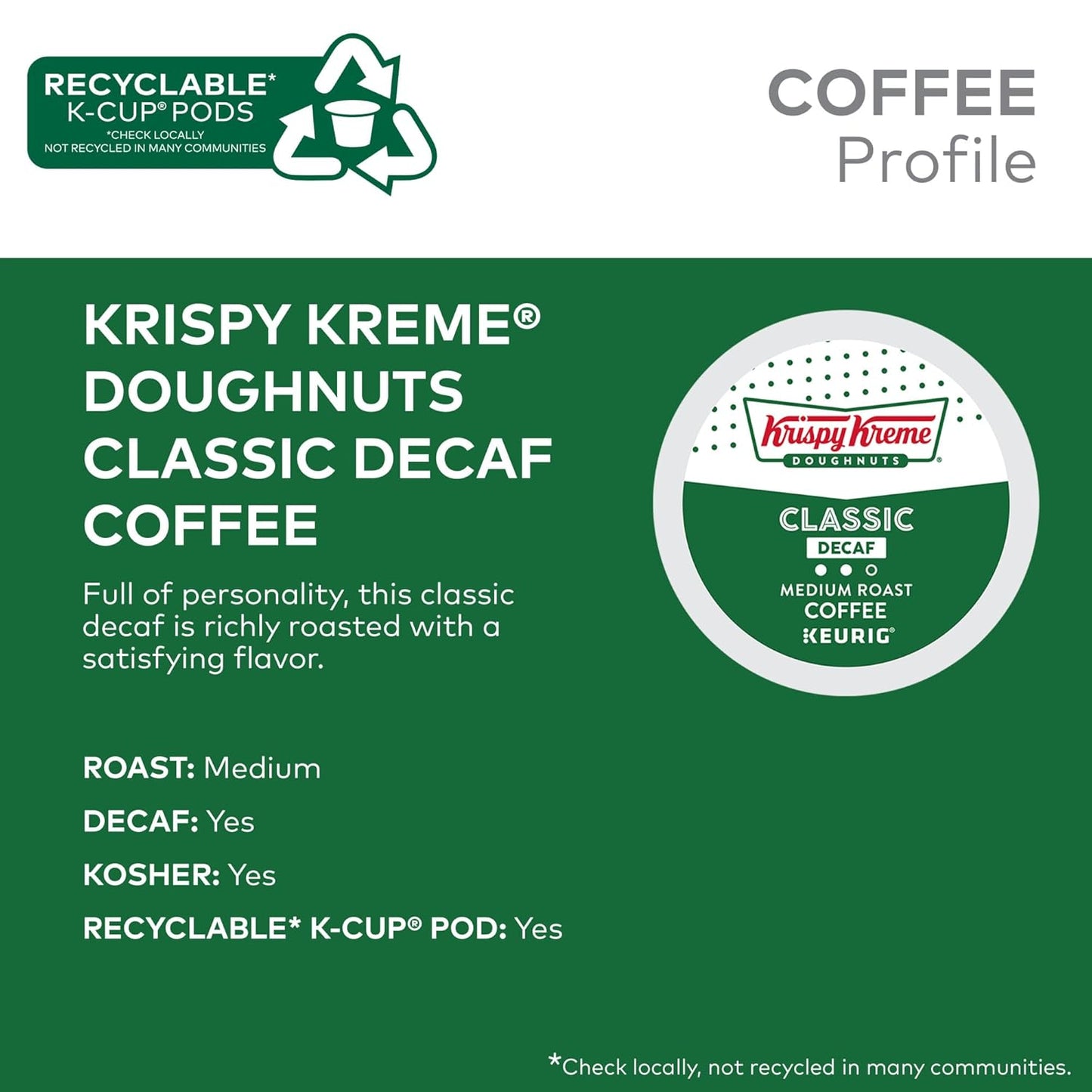 Krispy Kreme Classic Decaf Keurig Single-Serve K-Cup Pods, Light Roast Coffee, 60 Count (6 Packs of 10)