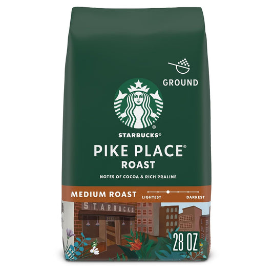 Starbucks Ground Coffee, Medium Roast Hot or Iced Coffee, Pike Place Roast, 28 oz