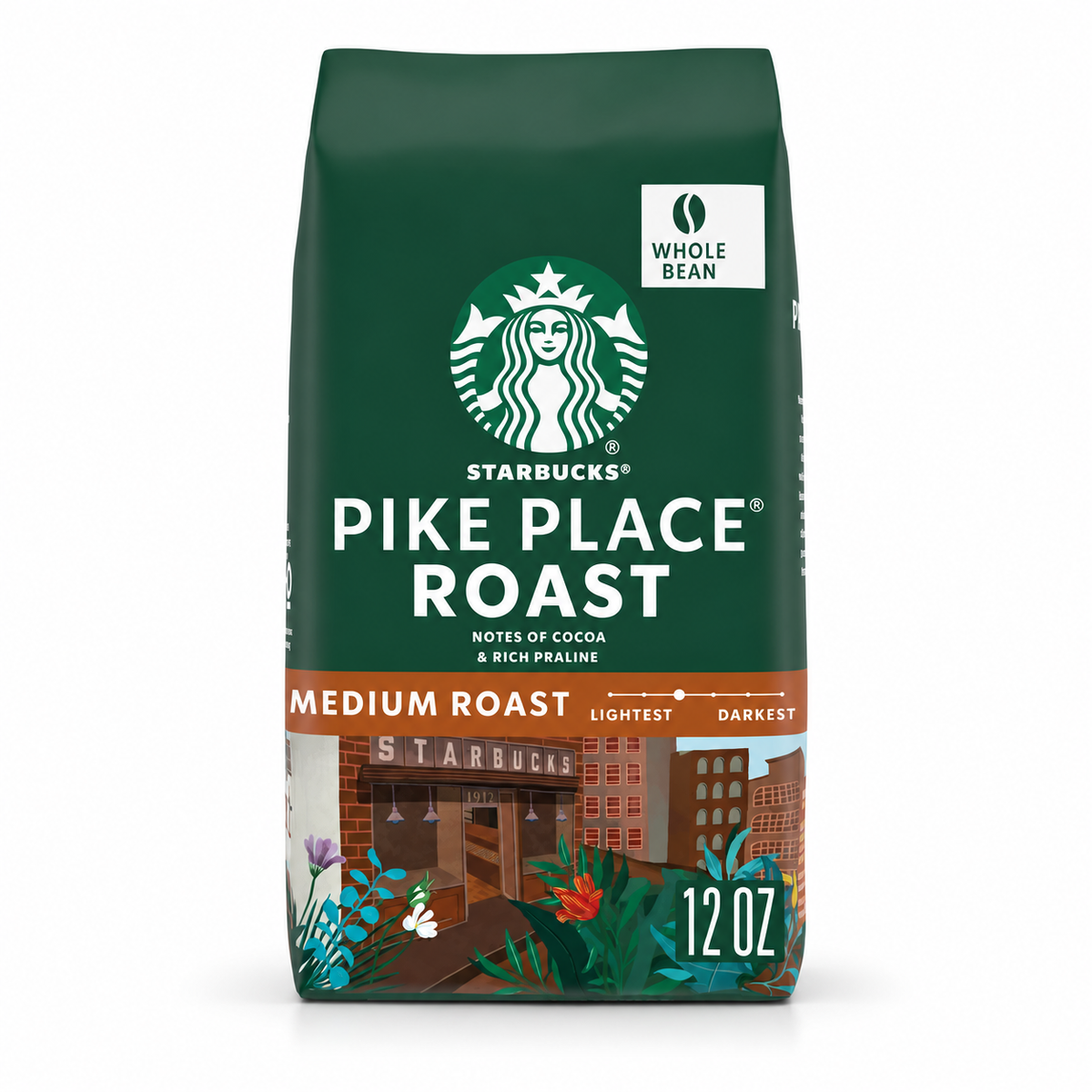 Starbucks Pike Place Roast Medium Roast Whole Bean Coffee, 12 oz Bags