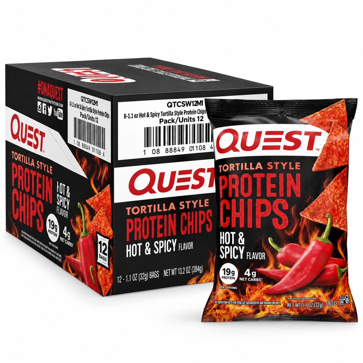 Quest Nutrition Hot & Spicy Tortilla Style Protein Chips, 12 Count