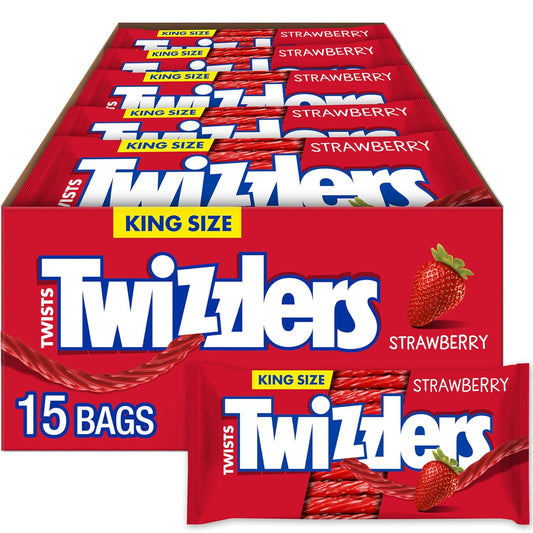 TWIZZLERS Twists Strawberry Flavored King Size, Chewy Candy Packs, 5 oz (15 Count)