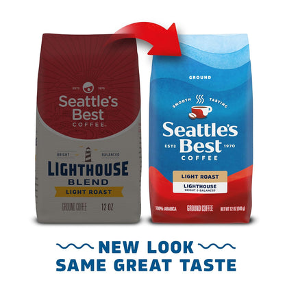 Seattle’s Best Coffee, Light Roast Whole Bean Coffee, Lighthouse, 100% Arabica, 6 Bags (12 oz Each)