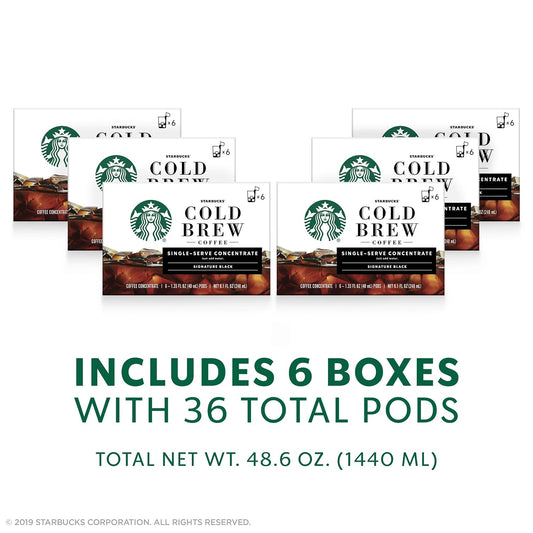 Starbucks Cold Brew Coffee, Signature Black, Single-Serve Concentrate Pods, 6 boxes (36 capsules total)