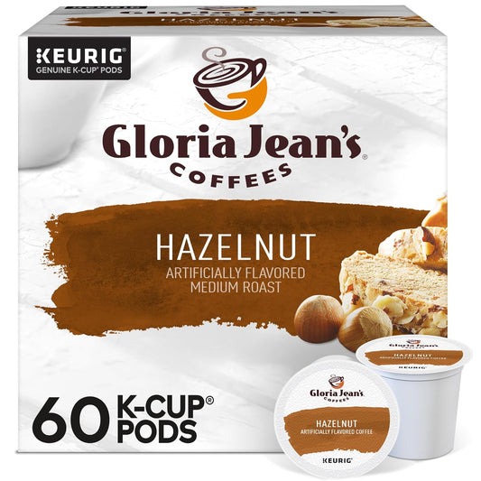 Gloria Jean's Hazelnut Keurig Single-Serve K-Cup Pods, Medium Roast Coffee, 60 Count (6 Packs of 10)