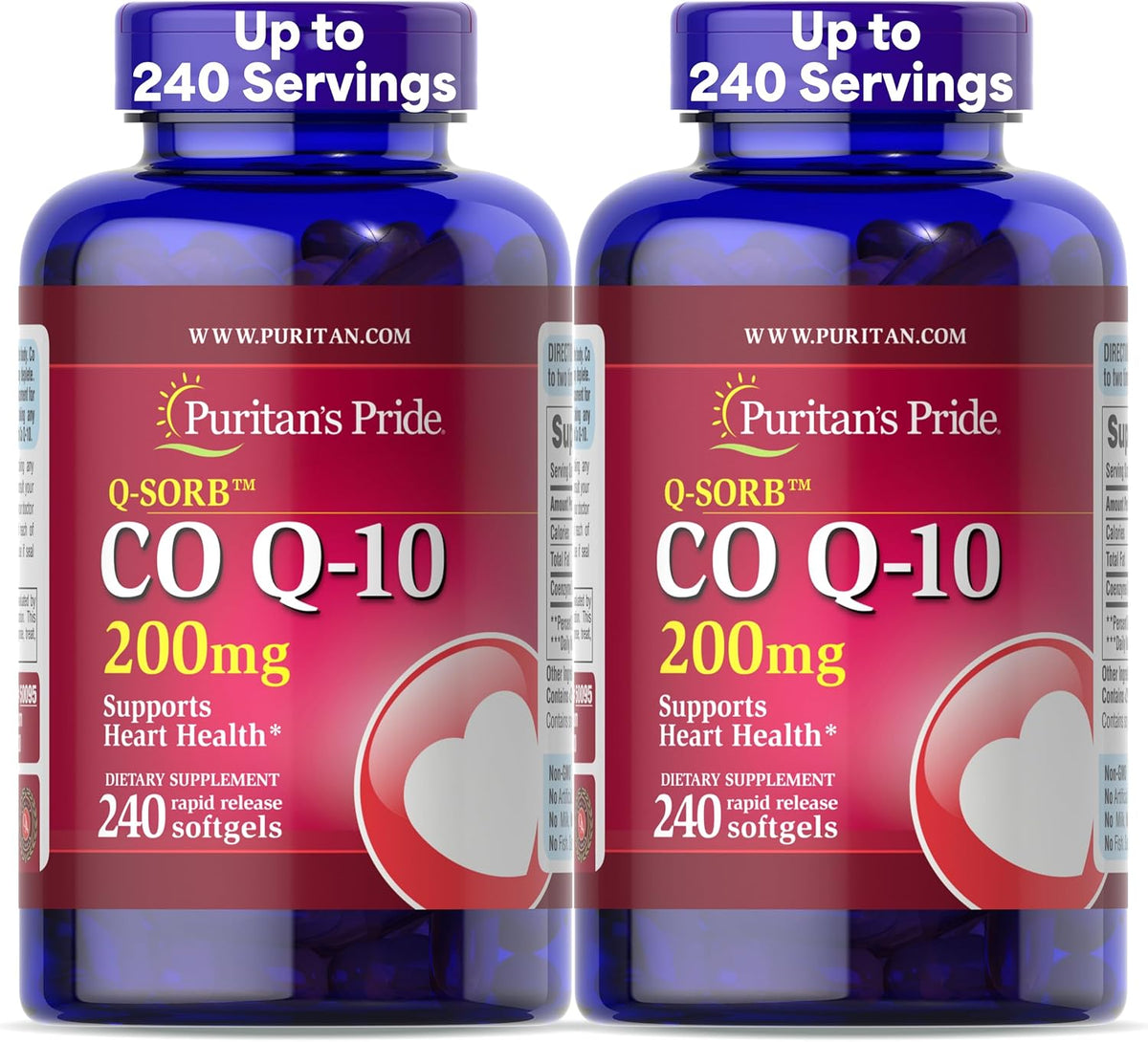Puritans Pride Coenzyme CoQ10 200mg, 240 Softgels 2pk