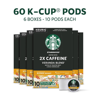 Starbucks Veranda Blend 2X Caffeine Blonde Roast K-Cup Pods, 10 Count