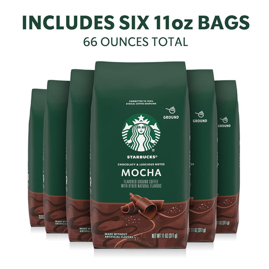 Starbucks Ground Coffee, Flavored Hot or Iced Coffee, Mocha, 6 pk 11 oz Bags
