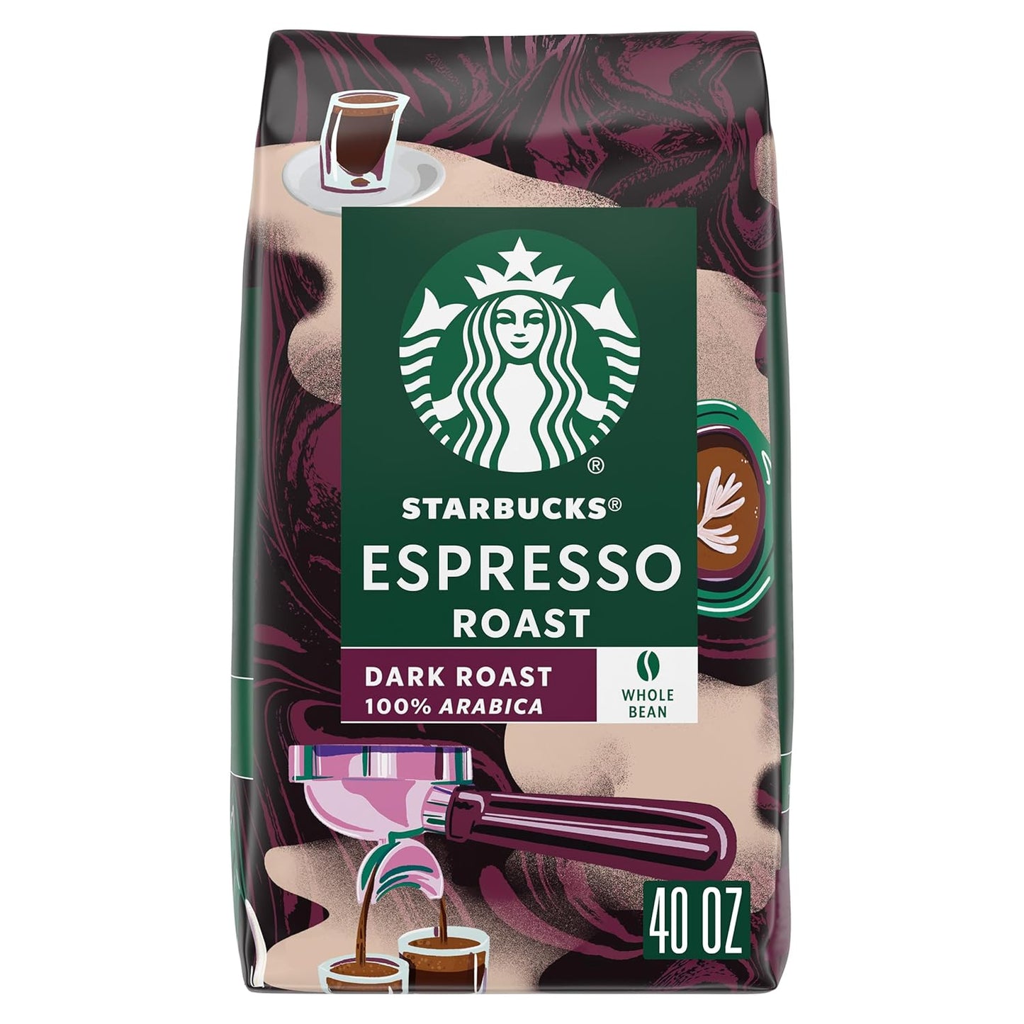 Starbucks Whole Coffee Beans, Dark Roast Hot or Iced Coffee, Espresso Roast, 40 oz