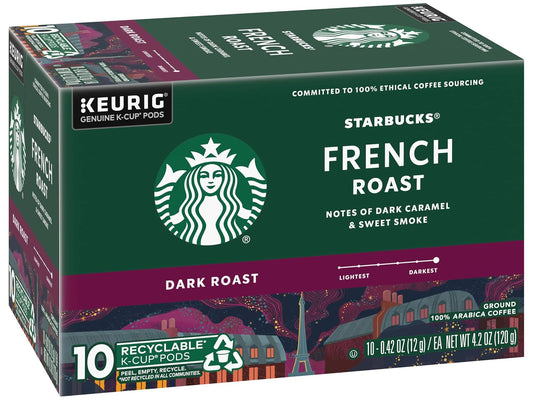 Starbucks K-Cup Coffee Pods, Dark Roast Hot or Iced Coffee, French Roast 10ct