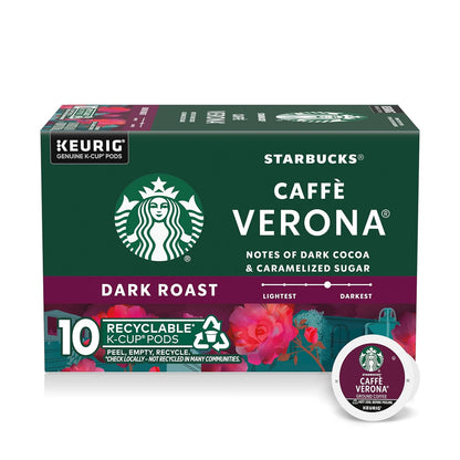 Starbucks K-Cup Coffee Pods, Dark Roast Hot or Iced Coffee, Caffè Verona, 10 Keurig Pods