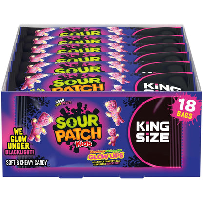 SOUR PATCH KIDS Glow Ups Strawberry-Watermelon Soft & Chewy Gummy Candy, Bulk Candy, King Size, 18-2.99 oz Bags